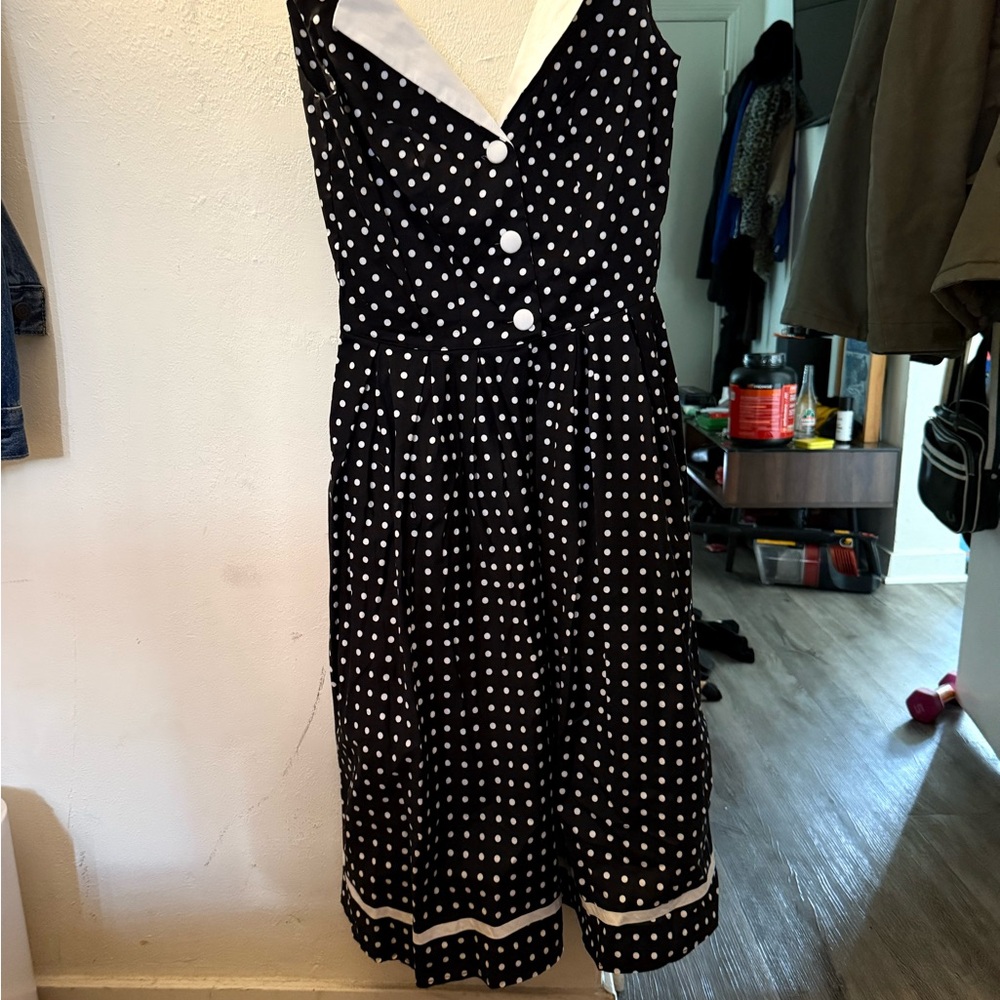 Hell Bunny Black and White Midi Sundress with Sailor Collar